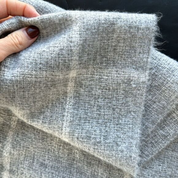 NWT Lane Bryant Women’s Plaid Fringe Hem Poncho Shaw Cardigan OS Gray White - Picture 9 of 13